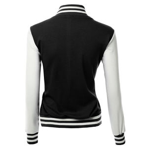 Women's High Quality Custom Leather Bomber Jacket Winter Long Sleeved <b>Coats</b> <b>Button</b> Decoration Breathable Solid Letterman Style - Product Image 3