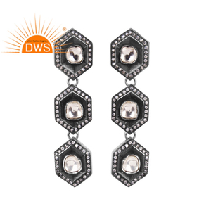 CZ Crystal Quartz Gemstone Hexagon Design Sterling <b>Silver</b> Trendy Bezel Set <b>Drop</b> <b>Earrings</b> for Women Gift - Product Image 1