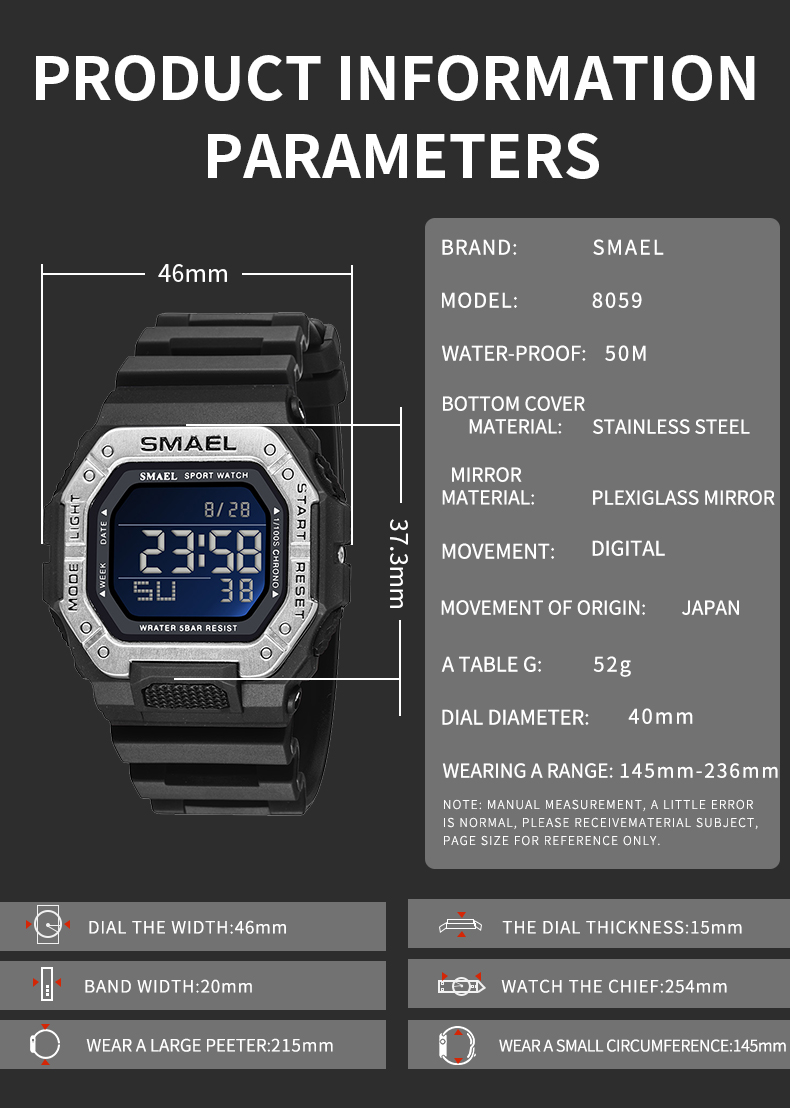 Best selling digital watch for kids colorful SMAEL 8059 fashion water resistance sport watch children