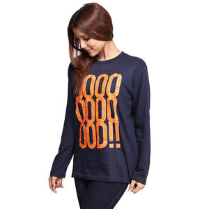 Camiseta 100% de algodón para mujer, color personalizado, manga larga, ajuste holgado, manga larga, precio ecológico - Product Image 2