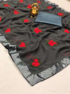 Último diseñador de sari con trabajo de bordado y frontera de encaje con bajo precio - Product Image 2