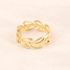 Anillo de plata de primera ley con forma de hoja para mujer, sortija, plata esterlina, latón, dorado, pulido, liso, hecho a mano - Product Image 3