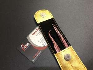 Pinzas de extensión de pestañas de acero inoxidable japonés de plasma de oro rosa, pinzas de pestañas de agarre de diamante, volumen de fibra puntiagudo privado - Product Image 5