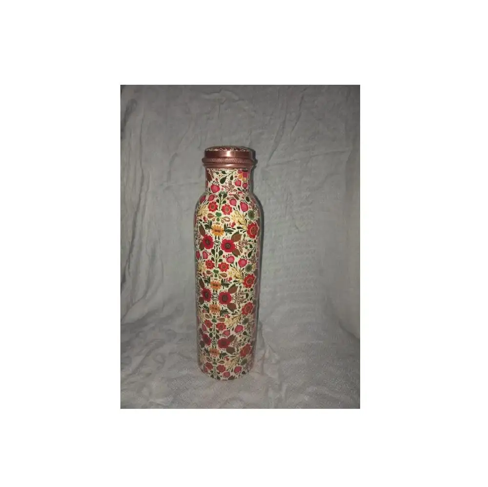 New designer copper bottle printed pure copper water fancy bottle Indian handicraft Decorative printed Modern Copper Bottle