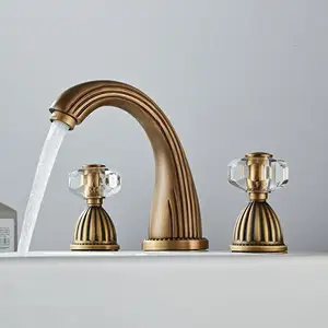 Estoco torneira de ouro generalizada, torneira para banho de ouro com três orifícios, lavatório, torneira quente e fria