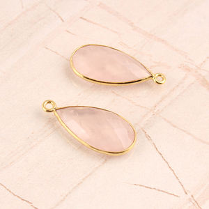 Wholesale Affordable Price Pear Shape Natural Rose Quartz Bezel Setting Connector Gold Plated Diy Single Bail Making Connector - Product Image 4