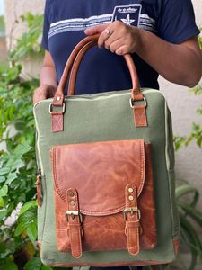 Mochila de lona hecha a mano de cuero auténtico, bolsos indios informales - Product Image 4