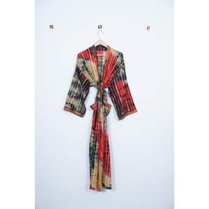 แจ็กเก็ตชุดกิโมโนส่าหรีทำมือสไตล์อินเดียสำหรับผู้หญิงเสื้อคลุมอาบน้ำมัดย้อมชุดแม็กซี่เดรสสำหรับฤดูร้อนฤดูใบไม้ร่วงฤดูใบไม้ผลิ - Product Image 3