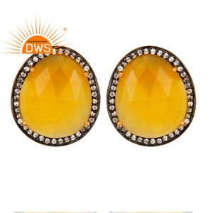 Yellow Chalcedony Gemstone Zircon <b>Set</b> Earrings 925 Silver <b>Gold</b> Plated Fashion Stud Earrings Manufacturer Jewelry - Product Image 1