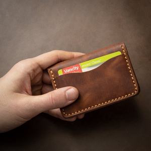 Men's Genuine Leather Short Wallet with Cover Closure Waterproof 5 Card Slots-PVR-0017 - Product Image 3