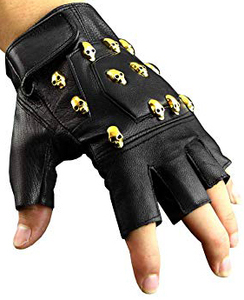 ถุงมือหนังแกะหนังแท้แบบครึ่งนิ้ว,ถุงมือหนังวัวแนวร็อคแนวพังก์พร้อมหมุดโลหะ - Product Image 4