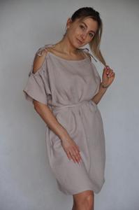 Vestido formal de lino transpirable hasta la rodilla con hombros descubiertos, mangas con hombros descubiertos, corte regular, cintura natural, color liso, para verano - Product Image 4