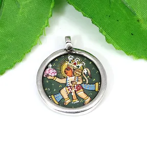 Hindu Deity God Flying Veer Hanuman artisanat d'art Miniature peint à la main en argent Sterling 925 pendentif Simple et décontracté