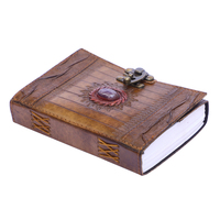 Handgemachte antike echte Leder journale Holzkohle Farbe Schreiben Reisen Tagebuch mit Stein recycelte Baumwoll papiere leere Seiten