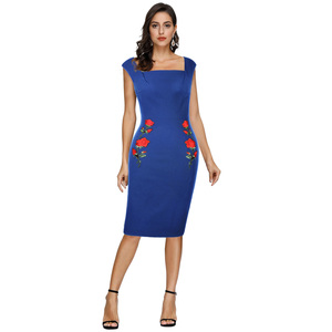 Robe crayon moulante Vintage, à col carré, enveloppée de hanches, style rétro, <span class=keywords><strong>été</strong></span>, <span class=keywords><strong>2021</strong></span> - Product Image 3