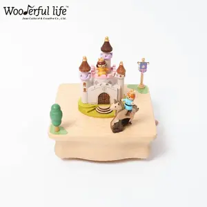 [1] Wooden Music Box Prince Riding Unicorn Hand Cranked Music Box