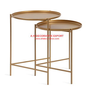 Ensemble de 2 tables d'appoint rondes modernes en aluminium pour la maison nickelé pour la décoration du salon - Product Image 2
