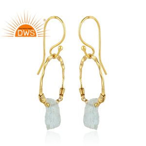 925 plata esterlina 18K chapado en oro natural aguamarina áspera piedra preciosa colgante pendiente joyería fabricante - Product Image 2