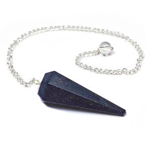 Pierre de soleil bleue faite à la main et polie 6 facettes avec pendules à chaîne en argent - Product Image 1