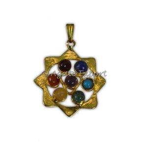 Pendentif Shree-Yantra Chakra en plaqué or Pendentif en pierre d'agate naturelle - Product Image 1