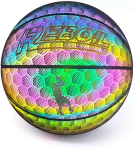 Smileboy公式サイズと重量ホログラフィック反射バスケットボールフラッシュ光る発光バスケットボールボール