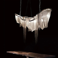 Luminaires suspendus en argent et or, lampes suspendues à pampilles LED, chaîne en aluminium métallique, lustre de luxe pour centre commercial, hôtel, hall