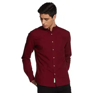 Camisas de vestir informales para hombre, ropa de oficina de Color marrón, mangas completas, con cierre de botones y etiqueta personalizada