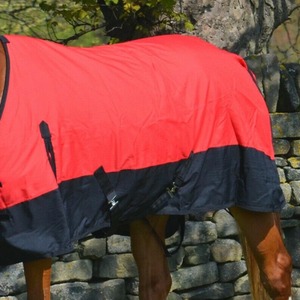 Couverture de cheval imperméable rouge avec rabat de queue moyen et 2 sangles de jambe en tissu Oxford - Product Image 3