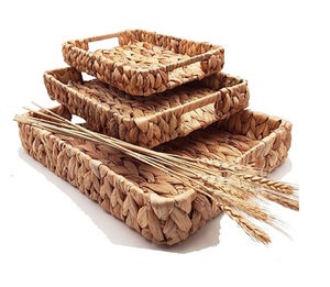 Bandeja para servir de ratán hecha a mano en diseño tejido natural con elegantes asas de madera, perfecta para una elegante decoración del hogar y la cocina - Product Image 5
