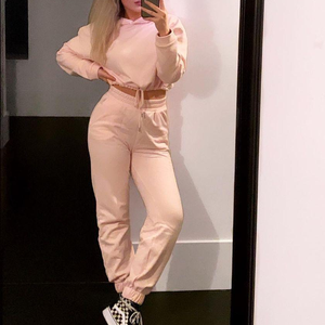 Haut court à capuche pour femmes, sweat à capuche avec cordon de serrage, printemps, bord brut, Fitness, - Product Image 1