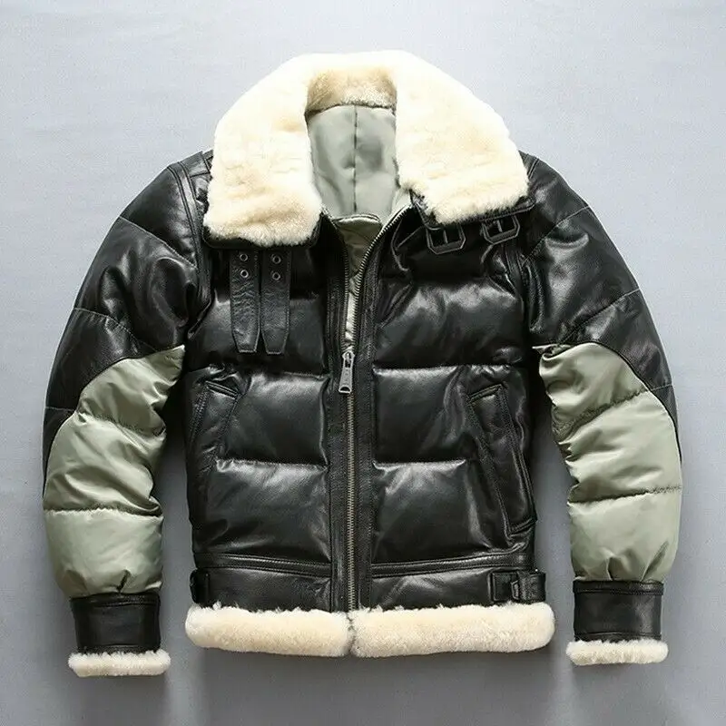 2021 Men's Down Jacket Winter Padded Fur Collar Jacket With 100% Genuine Leather - Wholesale Price