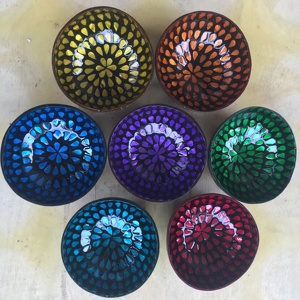 Hot Selling Metallic Lacquer Pink Coconut Shell Bowls, Tear Drop Mother of Pearl Inlaid Bowl - Product Image 1