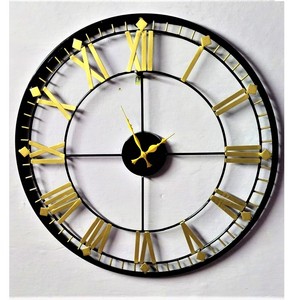 นาฬิกาโลหะติดผนังตกแต่งบ้านห้องนอนห้องนั่งเล่นขนาดใหญ่สีดำทองโรมันตัวเลขศิลปะตกแต่งผนัง - Product Image 1