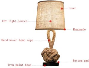 Creative Farmhouse Design LED Nightstand Table Lamp with Iron Frame and Hemp Rope Shade for Bedroom and Living Room - Product Image 3