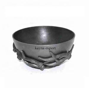 Bol à fruits en métal artisanal avec support en bois de cerf vintage Décoration de table finie antique Caractéristique polie et jetable - Product Image 1