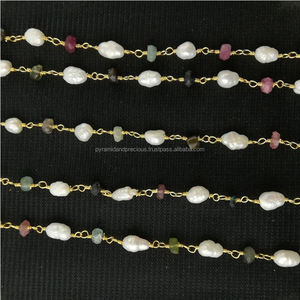 Collar de Rosario Largo con Perlas y Piedras Preciosas de Turmalina Multicolor, Accesorios y Componentes de Joyería - Product Image 3