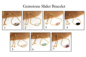 Joyería de regalo única, piedra lunar arcoíris plana natural con pulsera de bloqueo deslizante de cuarzo CZ, pulseras de piedra de nacimiento de Junio chapadas en oro de 18 quilates - Product Image 2