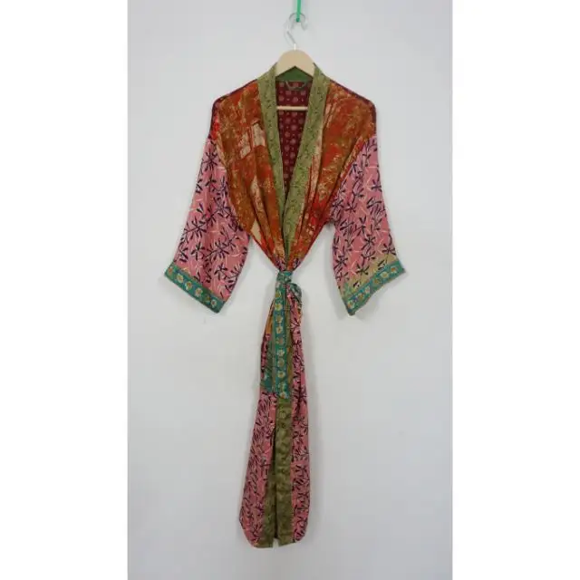 Patchwork Silk Kimono Sari Kimono Festival Robe Sari Women's Clothing Bohemian Jacket Japanese Lounge Dress Indian Silk Kimono