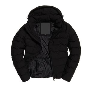 Veste d'hiver décontractée à capuche grande taille pour hommes, tissu en polyester imprimé avec logo personnalisé noir, tricoté en coton délavé - Product Image 2