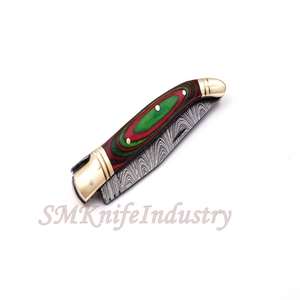 Custom Hand Forged Pocket Knife Hand Made Damascus Folding Knife with Leather Sheath Cover (smk1697) - Product Image 5