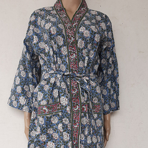 Vintage ethnique Floral tissé caftan imprimé Kimono Robe Robe à manches longues genou longueur a-ligne décontracté indien femmes grande taille - Product Image 1
