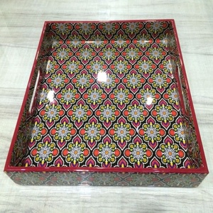 Enamel Serving <b>Tray</b> With Floral Design Designer Food Serving <b>Trays</b> Distressed Wood Serving <b>Tray</b> - Product Image 5