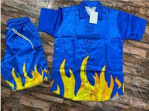 Ensemble chemise et short deux pièces en satin de soie imprimé flamme, entièrement sublimation, coupe-vent, boutonné, pour homme - Product Image 6