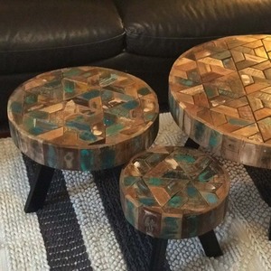 Madera nido de mesas hecho a mano tallado de madera de 3 mesa de café Industrial Mesa de café muebles de madera recuperada - Product Image 6