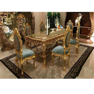 Juego de Comedor de Lujo de 6 Plazas, Madera de Teca Tallada a Mano, Estilo Europeo Moderno, Dorado, con Tamaño y Color Personalizables - Product Image 1