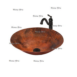 Fregadero de cocina de cobre envejecido de diseño admirable, fregadero de lavabo de tamaño personalizado de forma redonda de calidad superior de la India - Product Image 1