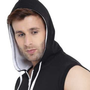Sweat à capuche uni sans manches avec fermeture éclair 100% coton pour hommes - Product Image 4