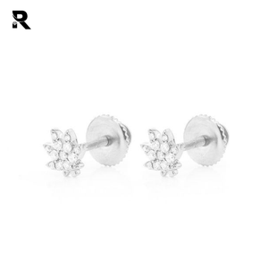 Boucles d'oreilles en or jaune massif 14K avec fleur en diamant, nouveau Design, petits clous à porter quotidiennement, fabricant de bijoux fins - Product Image 2