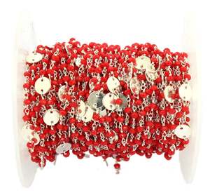 <b>Red</b> Coral 3-3.5mm <b>Beads</b> Round Faceted Black Rhodium Plated <b>Beads</b> Strand for Jewelry Making - Product Image 2