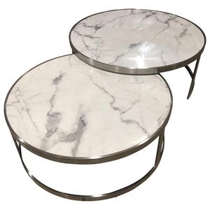 Modern Rustic <b>Nesting</b> Coffee <b>Table</b> Set of 2 Home Restaurant Hotels Metal <b>Tables</b> with Glass Top for Living Room Furniture - Product Image 3